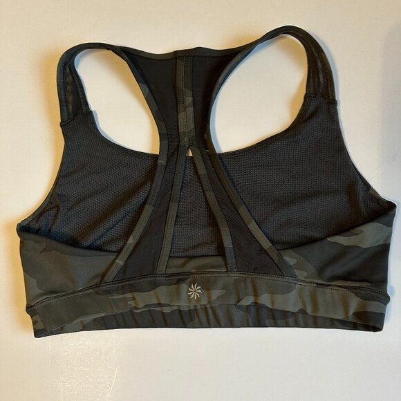 Athleta Contender Printed Sports Bra Size Medium Black Olive Camo - Picture 3 of 6